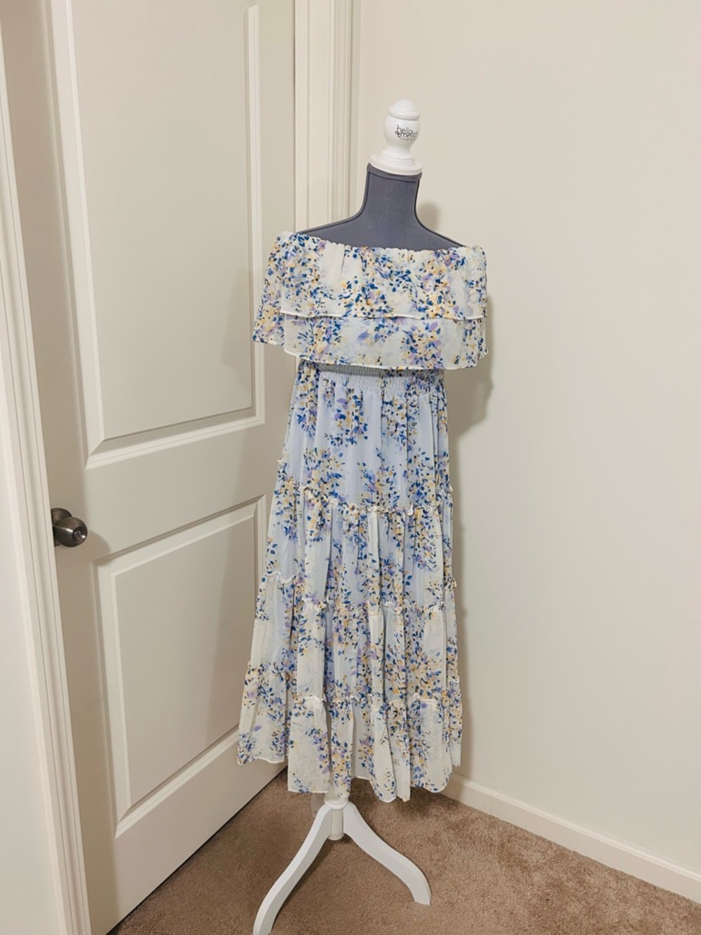 1. State Light Blue Floral Off Shoulder Maxi Dress - Picture 8 of 9